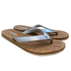 Cobian Capri Bounce Silver and Tan Cork Flip Flops, Women's 10, EUC